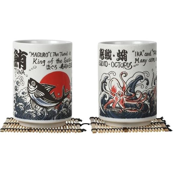 Japanese Tea Cups with Bamboo Coaster Set (2)