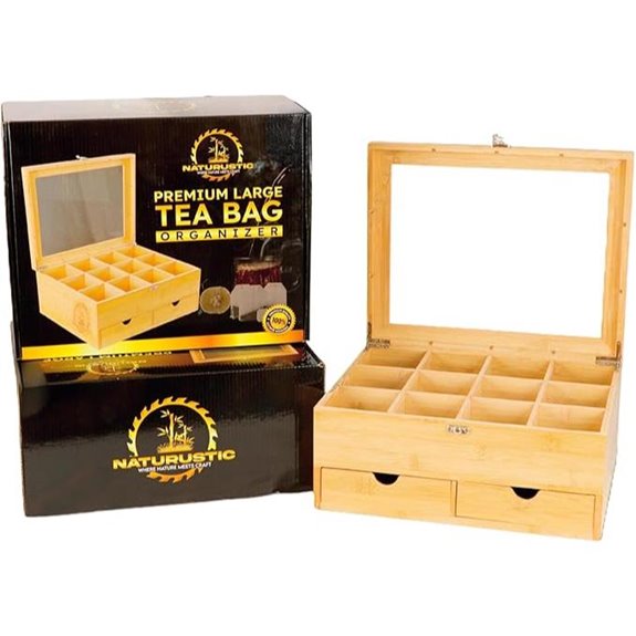 Naturustic Bamboo Tea Bag Organizer with Drawers