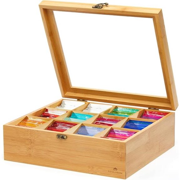 RoyalHouse Bamboo Tea Storage Organizer with Window