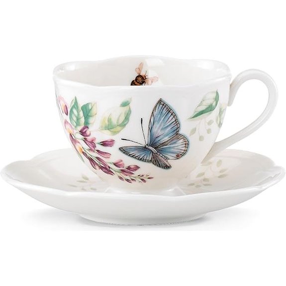 Lenox Porcelain Meadow Cup and Saucer 1.3 LB Blue Butterfly