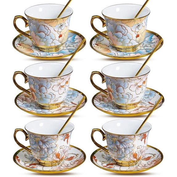 8 Oz Teacups & Saucers: 18-Piece Blue Floral Set
