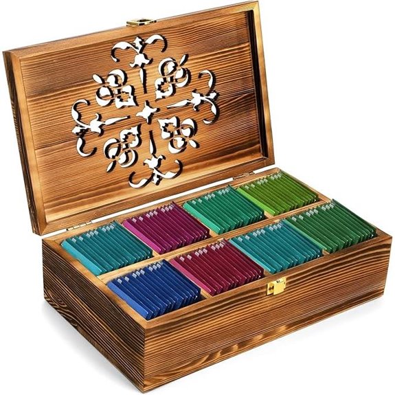 Coloch Wooden Tea Bag Storage Box with Carved Lid