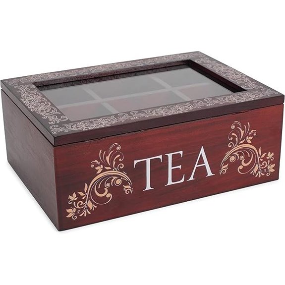 Cottage Garden Tea Cherry Woodgrain 9 x 6.25 Pine Wood Tea Storage Chest