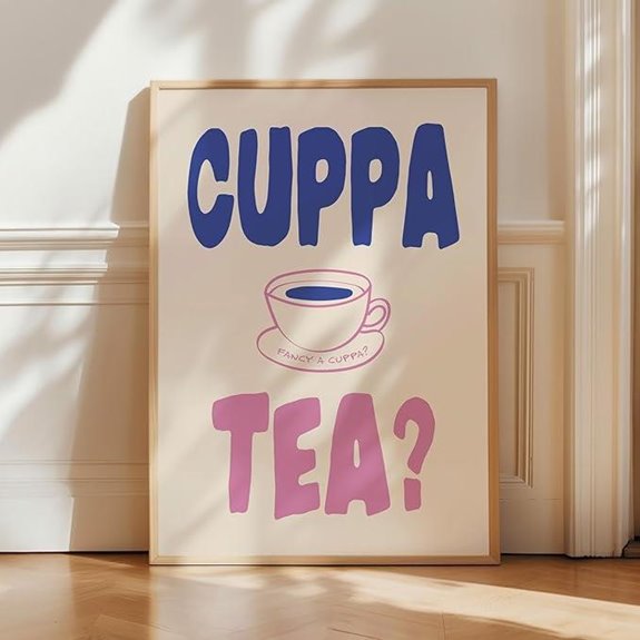 Cuppa Tea Print Wall Art — Blue & Pink