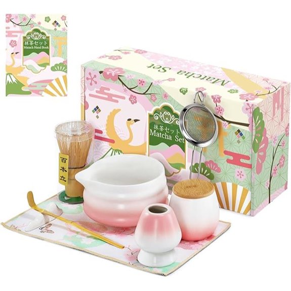 Pink Matcha Kit: 8-Piece Set with Bowls Whisk Scoops