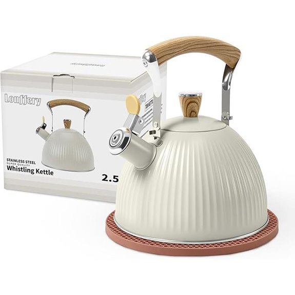 LONFFERY 2.5-Qt Whistling Tea Kettle Cream