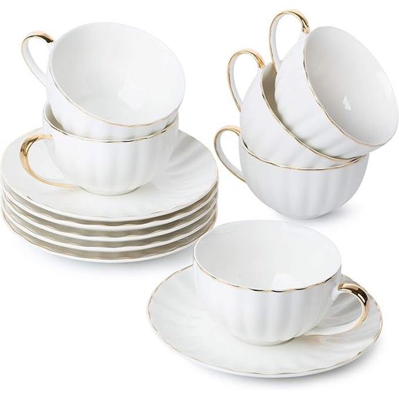 BTaT White Tea Cups & Saucers Set (6)