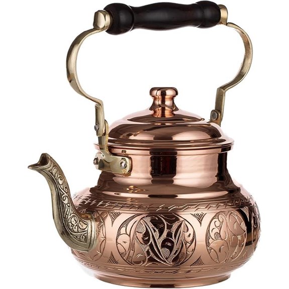 DEMMEX Engraved Copper Teapot Kettle 1.6-Qt Stovetop