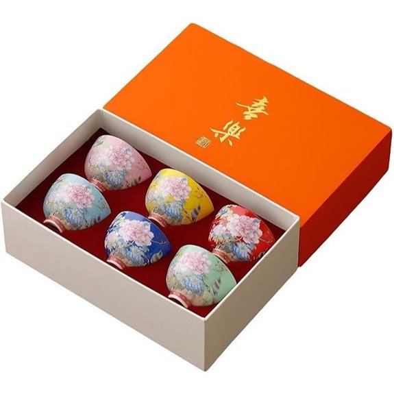 6Pcs Ceramic Tea Cup Set with Floral Bird Pattern