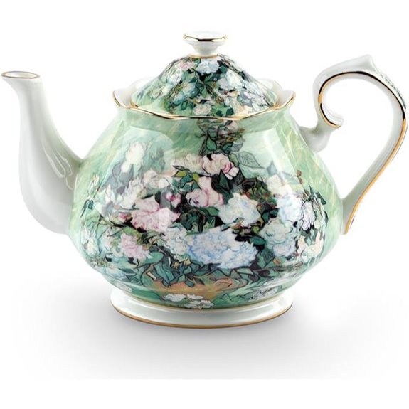 Teapot 30 oz White Rose Floral Bone China Pot