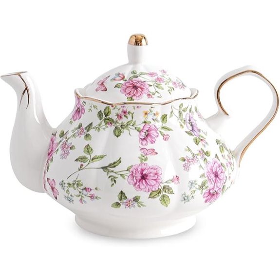 Flower Ceramic Teapot 22oz for Tea Coffee Gift White Flowers