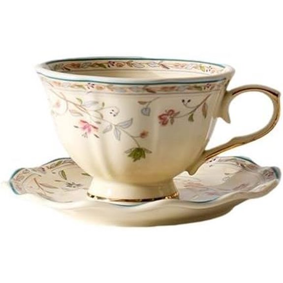 Vintage Floral 8 oz Cup & 6 Saucer Set with Spoon