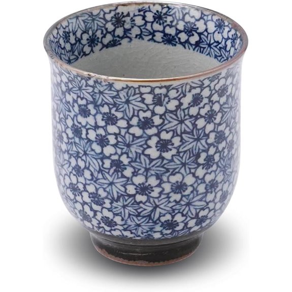 Traditional Japanese Mino Teacup with Floral Pattern (8 oz)