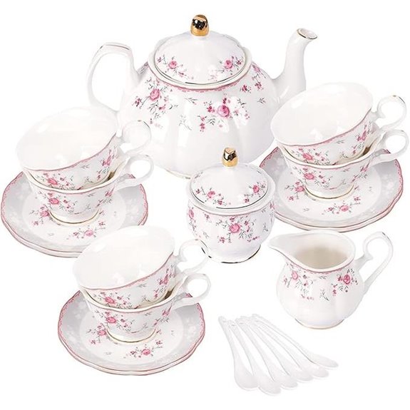 Vintage Porcelain Tea Set for Women 6-Cup Floral Pink Rose