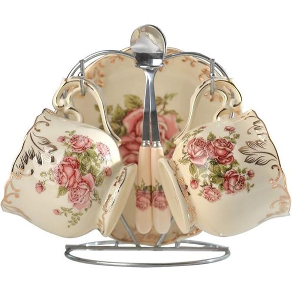 YOLIFE Porcelain Floral Tea Cups & Saucers Set