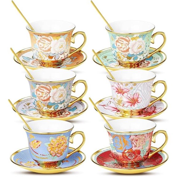 Floral Tea Cups & Saucers Set (6) 8oz