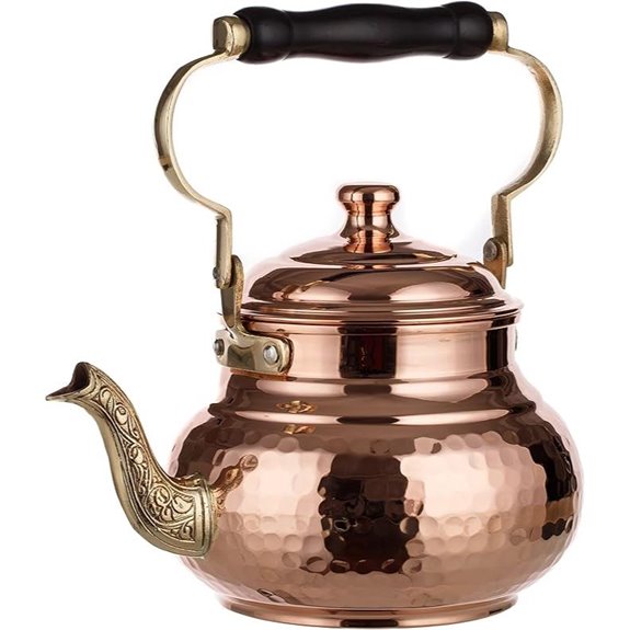 DEMMEX 1mm Thick Hammered Copper Tea Pot Kettle Stovetop Teapot 1.6-Quart