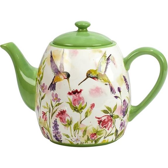 hummingbird themed ceramic teapot
