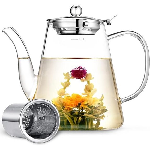 Glass Teapot 1200ml with Infuser and Scale Line
