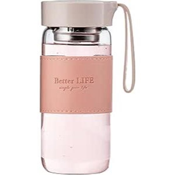 Glass Tea Bottle 16 oz with Infuser Leakproof Pink