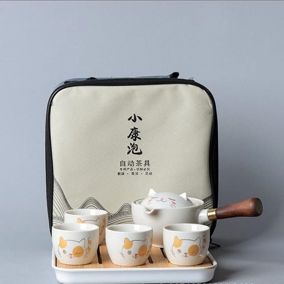 Ceramic Portable Kungfu Travel Tea Set (Lucky Cat)