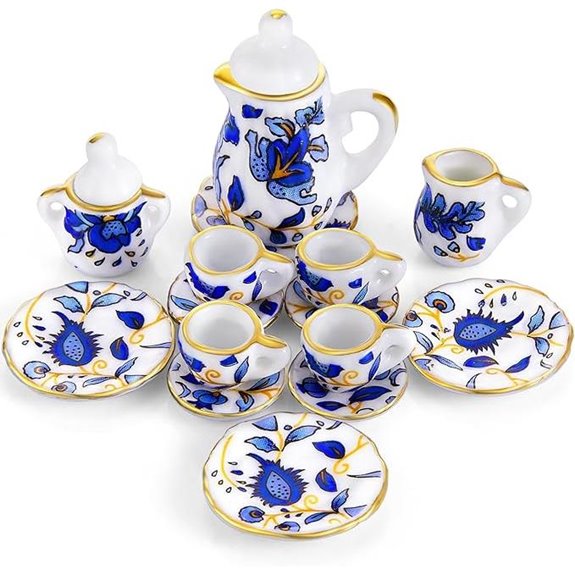 Miniature Porcelain Tea Cup & Teapot Dollhouse Set