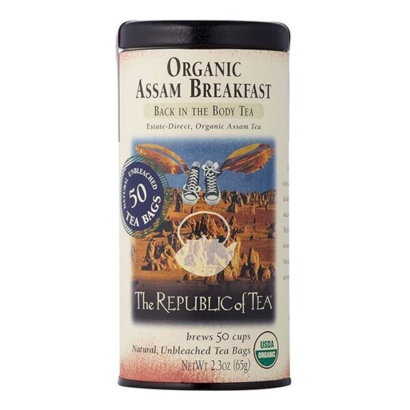 The Republic of Tea Organic Assam Breakfast Black Tea Tin of 50 Tea Bags