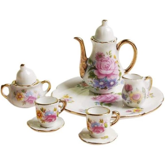 1/6 Dollhouse Pink Porcelain Tea Set with Gold Trim
