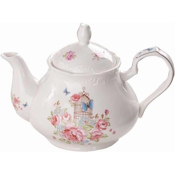 YBK Tech Strengthen Porcelain Coffee Pot Ceramic Teapot- Pink Rose (Teapot)