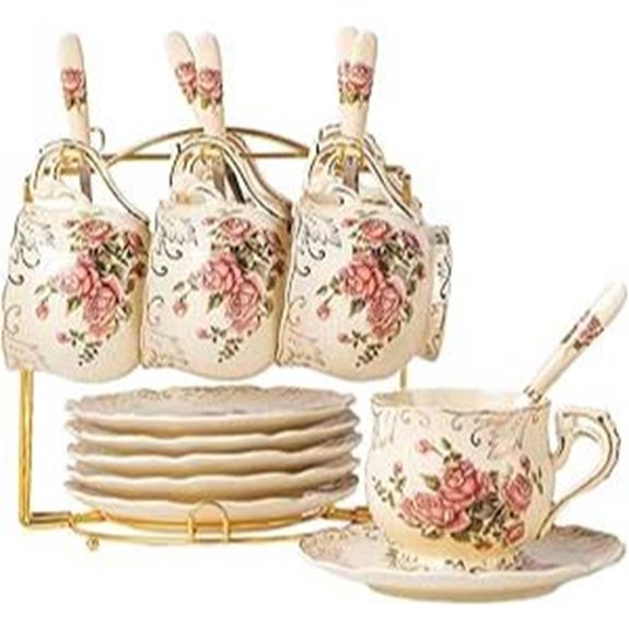 YOLIFE 8 oz Pink Rose Teacups & Saucers Set