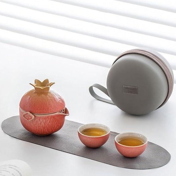 Pomegranate Travel Teapot Ceramic Set (1 Pot 3 Cups)