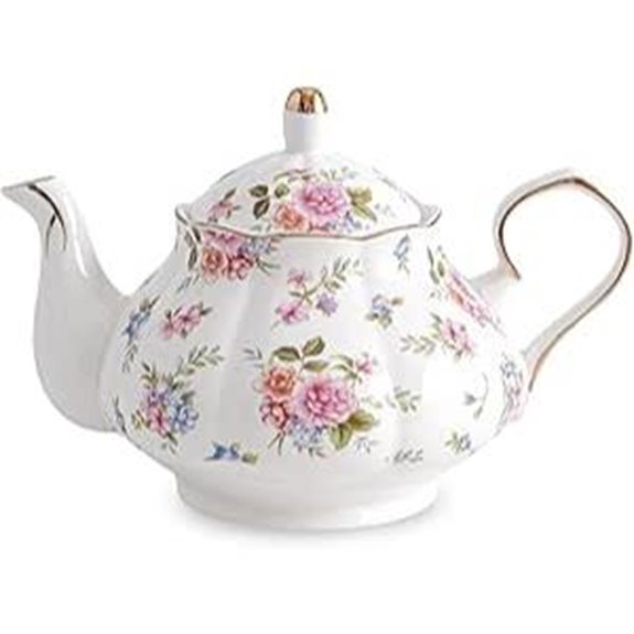 Flower Ceramic Teapot 22oz Porcelain Gift White Flowers