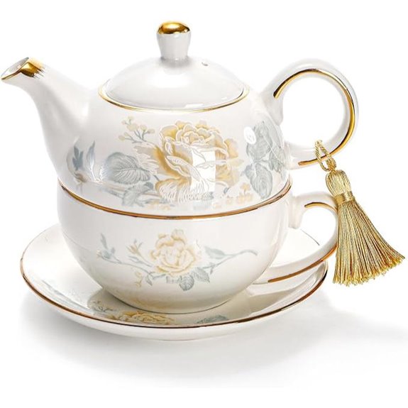 Tea for One Set—Porcelain Teapot with Rose Pattern