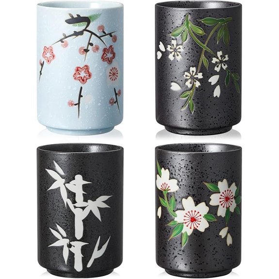 4 Pcs Japanese Tea Cups 10 oz Ceramic Sakura Teacups