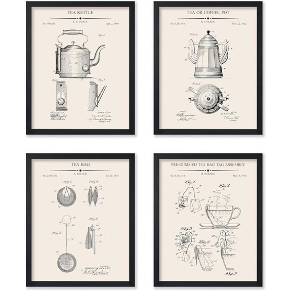 Tea Kettle Patent Blueprint Poster Set (4-Pack)