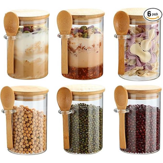 Glass Jars with Bamboo Lids for Tea Storage (6 Pack)