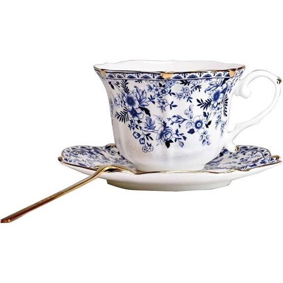 Vintage Floral Porcelain Tea Cup & Saucer Set Blue 6.4 oz