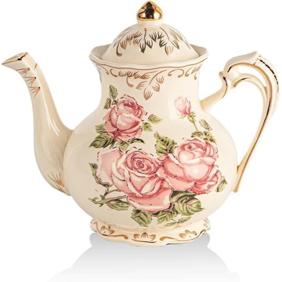 YOLIFE Pink Rose Teapot 25oz Ceramic Vintage Gift