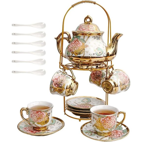 European Vintage Ceramic Tea Set with Cup Holder