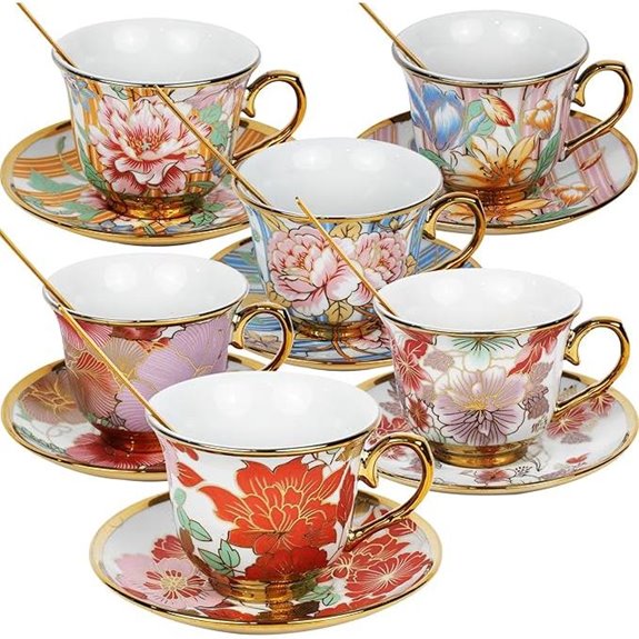 Tea Cups and Saucers Set – 6 8oz Vintage Floral