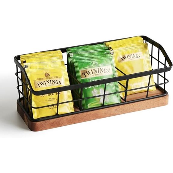 Tea Bag Organizer with Wood Base 3 Slots