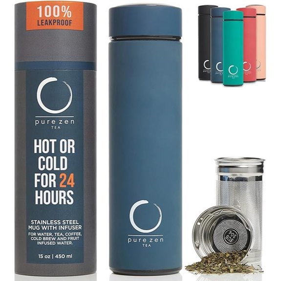 Pure Zen Tea Infuser Thermos Bottle 15oz Blue